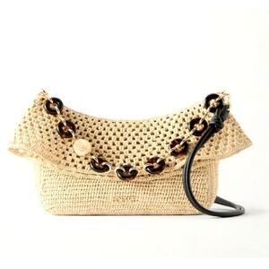 LOEWE + Paula's Ibiza Ola Medium Embellished Raffia Shoulder Bag Neutral